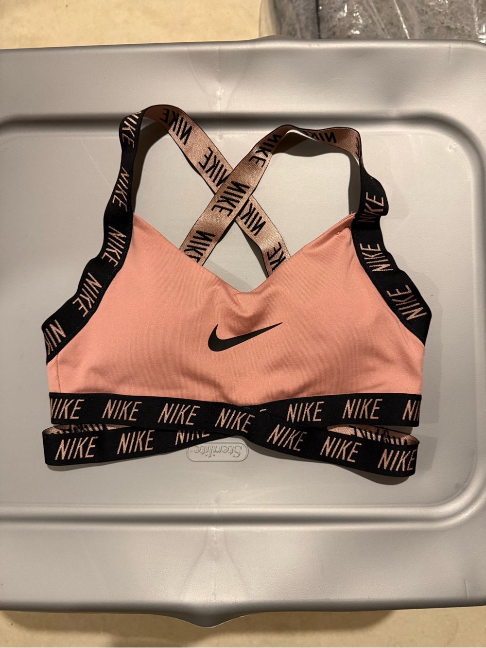 Nike Pink Logo Crossback Sports Bra with Branded Straps